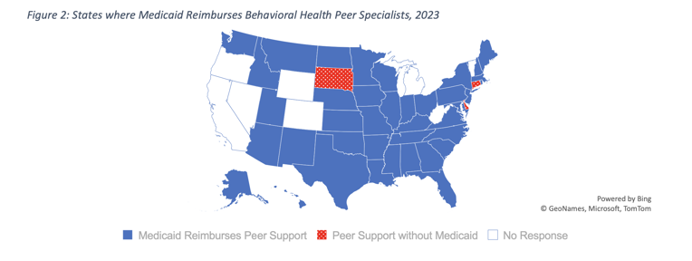 States where Medicaid Reimburses Behavioral Health Peer Specialists, 2023